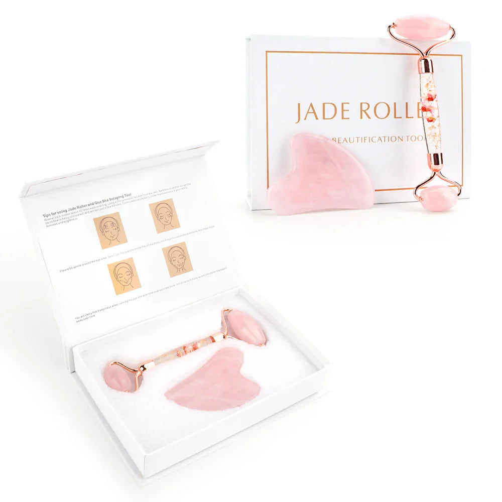 Natural Jade Roller Gua Sha Set Massager for