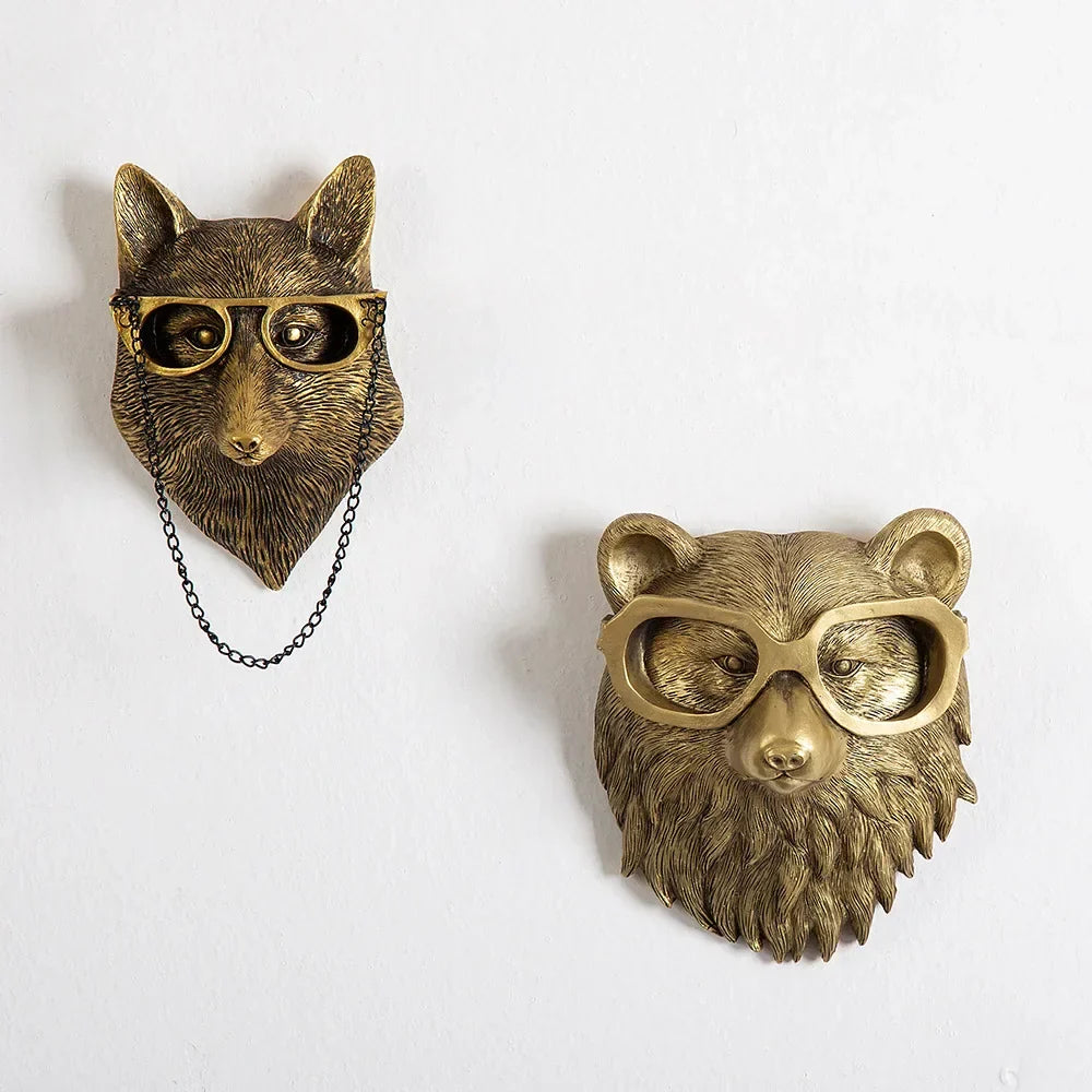 Antique Bronze Resin Animal Pendant Golden Deer Head