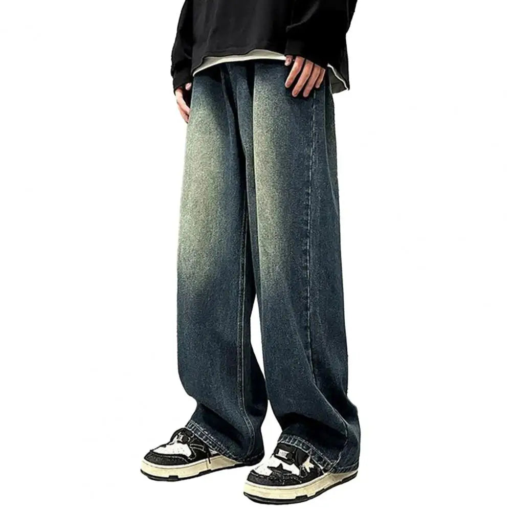 Men Jeans Gradient Contrast Color Wide Leg Loose