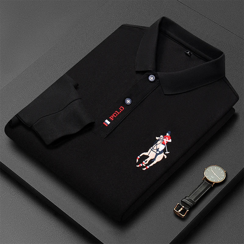 Designer Quality Men's Polo Shirt Autumn Lapel Embroidered