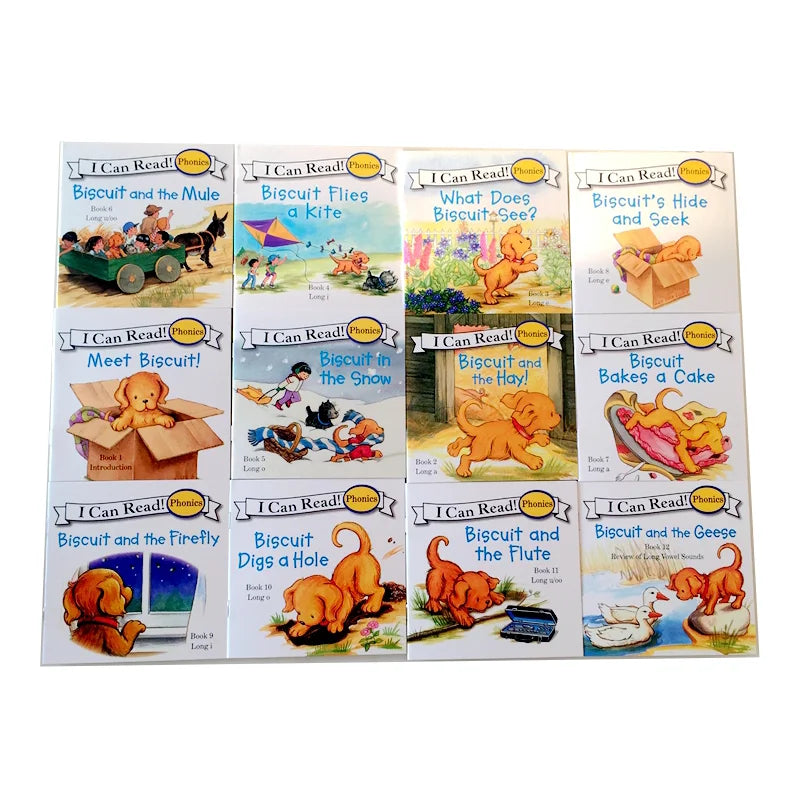 12Books/set Biscuit Series Phonics English Picture Books "I