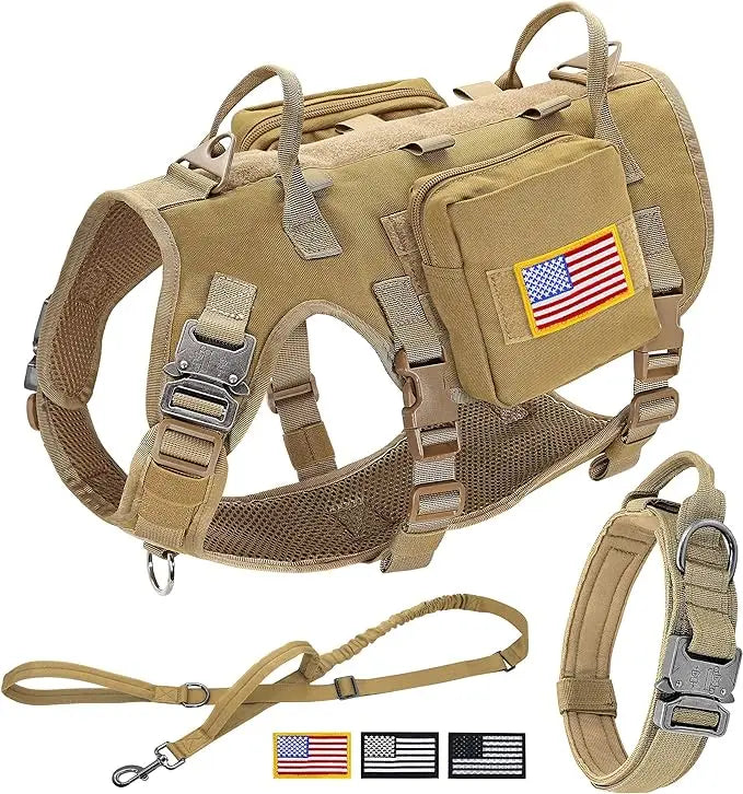 Tactical Military Dog Harness Collar Leash Set Durable