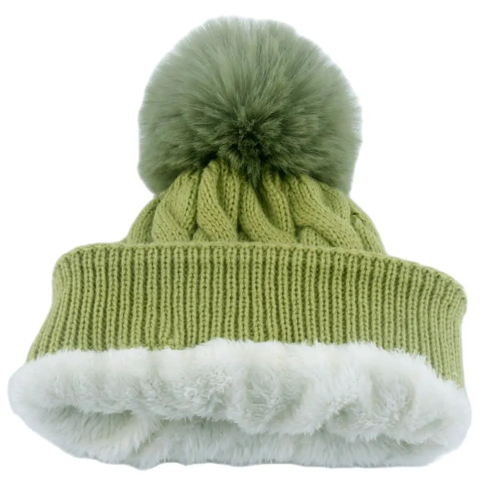 Warm Fleece Lined Hat Women Winter Beanies Cable