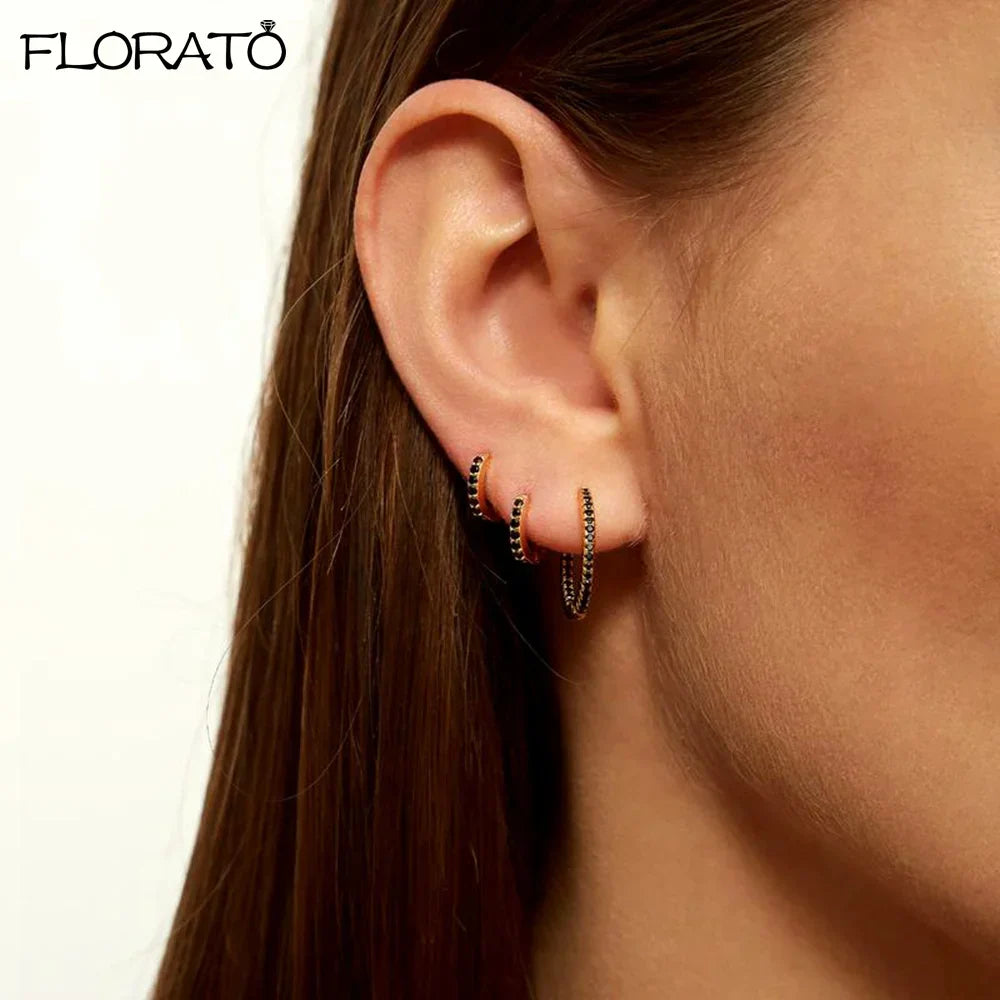 Minimalist 925 Silver Needle 15mm Crystal Hoop Earring