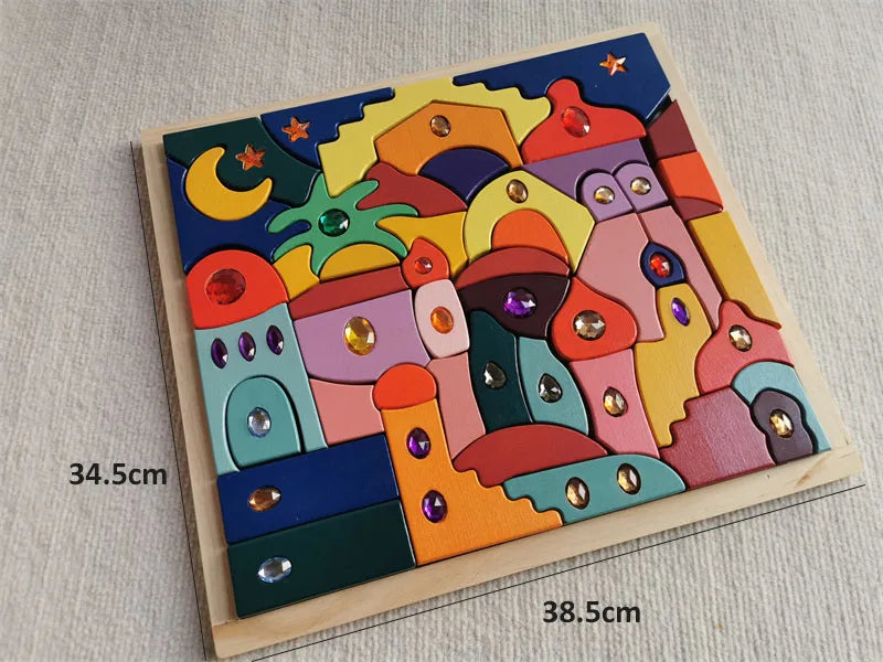 Kids Sparkling Orient Gems Wooden Toys Step Gables