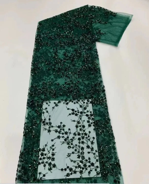 Green French Sequins Net Lace Fabric 2023 High