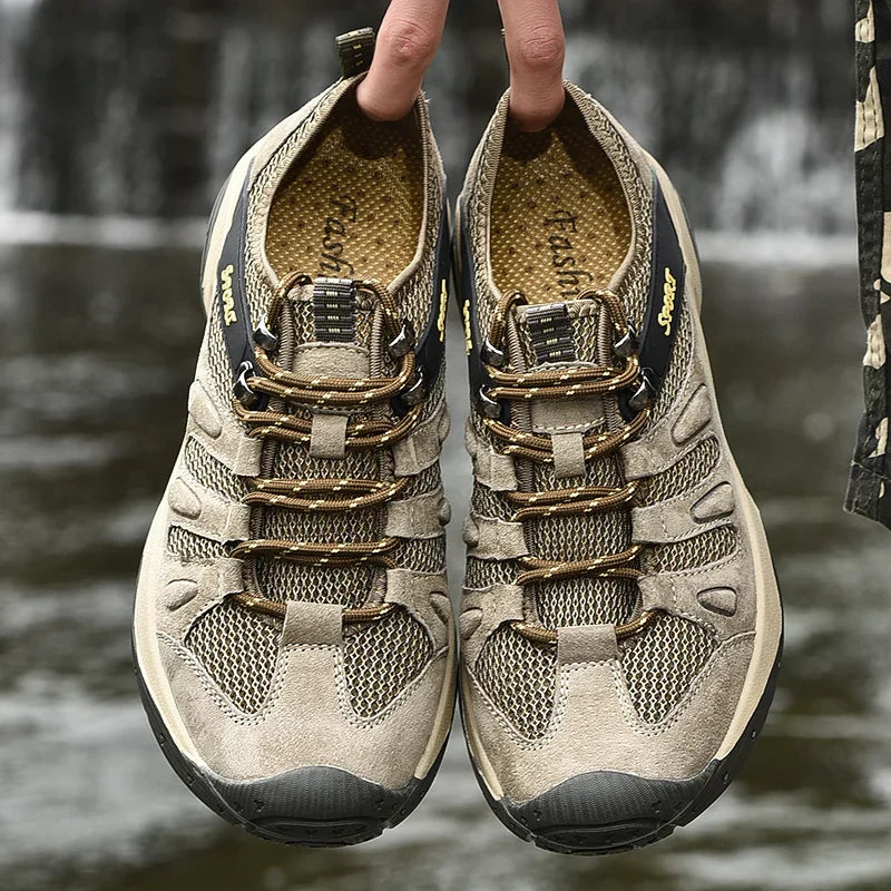 Men Sneakers Breathable Mesh Leather Outdoor Trail Sneakers