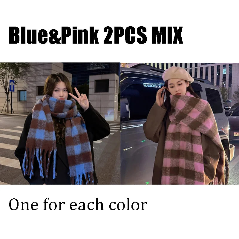 Luxury Plaid Scarf Winter Warm Cashmere Women Long