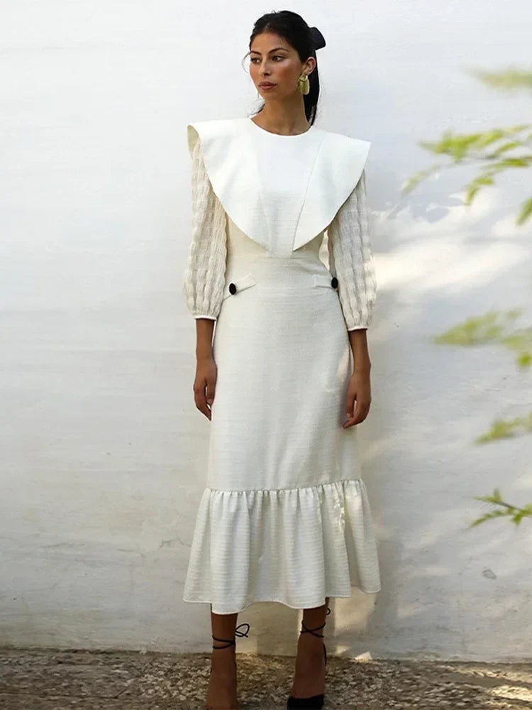 Elegant Solid Ruffled Hem Midi Dress For Women