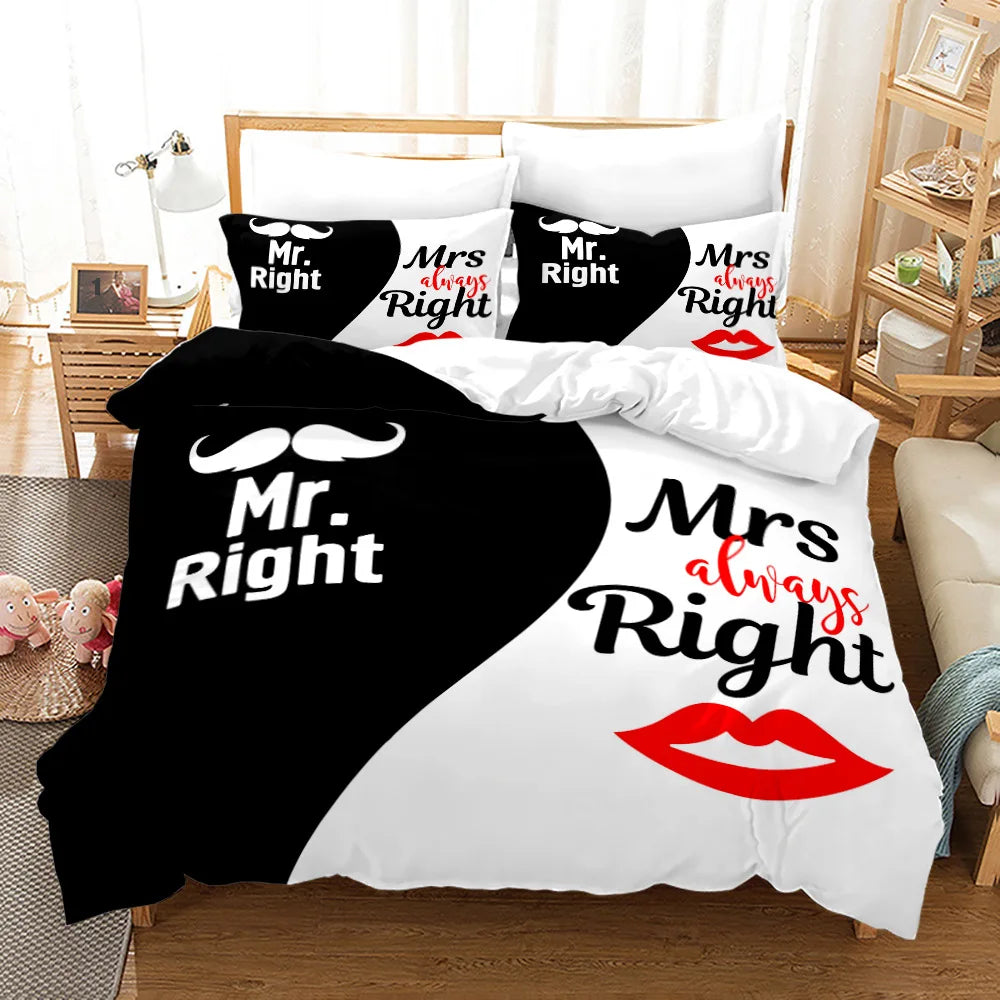 Couple/Lover White Black Luxury Bed Linen 2 People