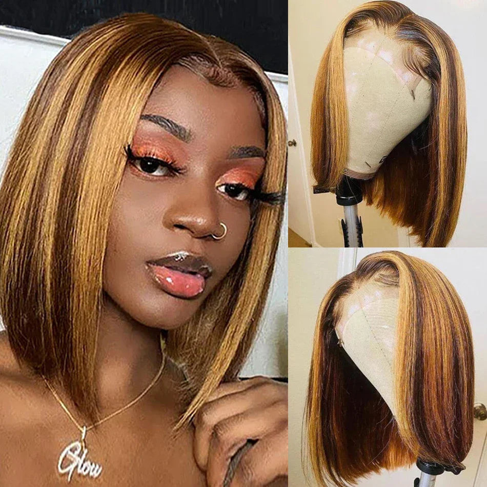 Highlight Straight Short Bob Wig 13x4 HD Transparent