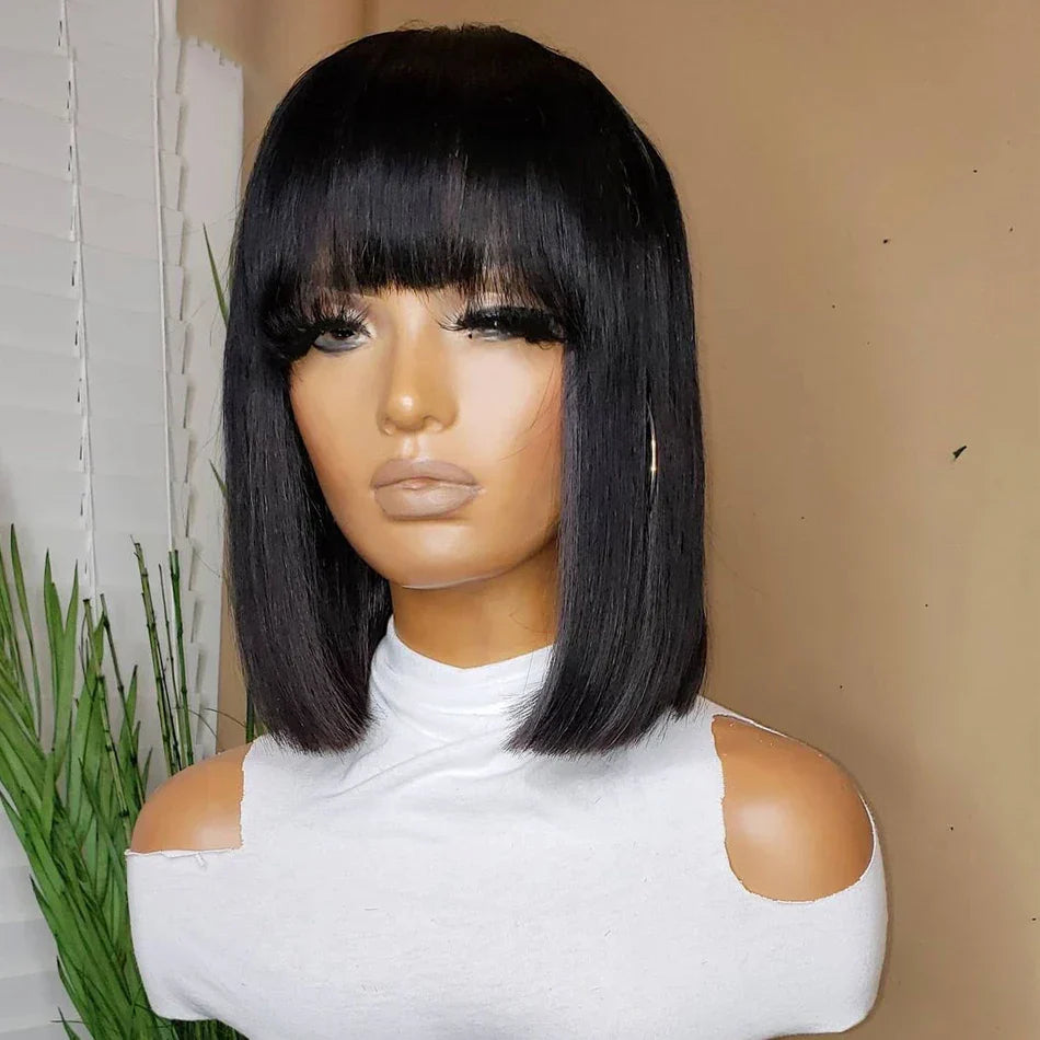 MISIA Straight Bob Human Hair Wigs With Bang