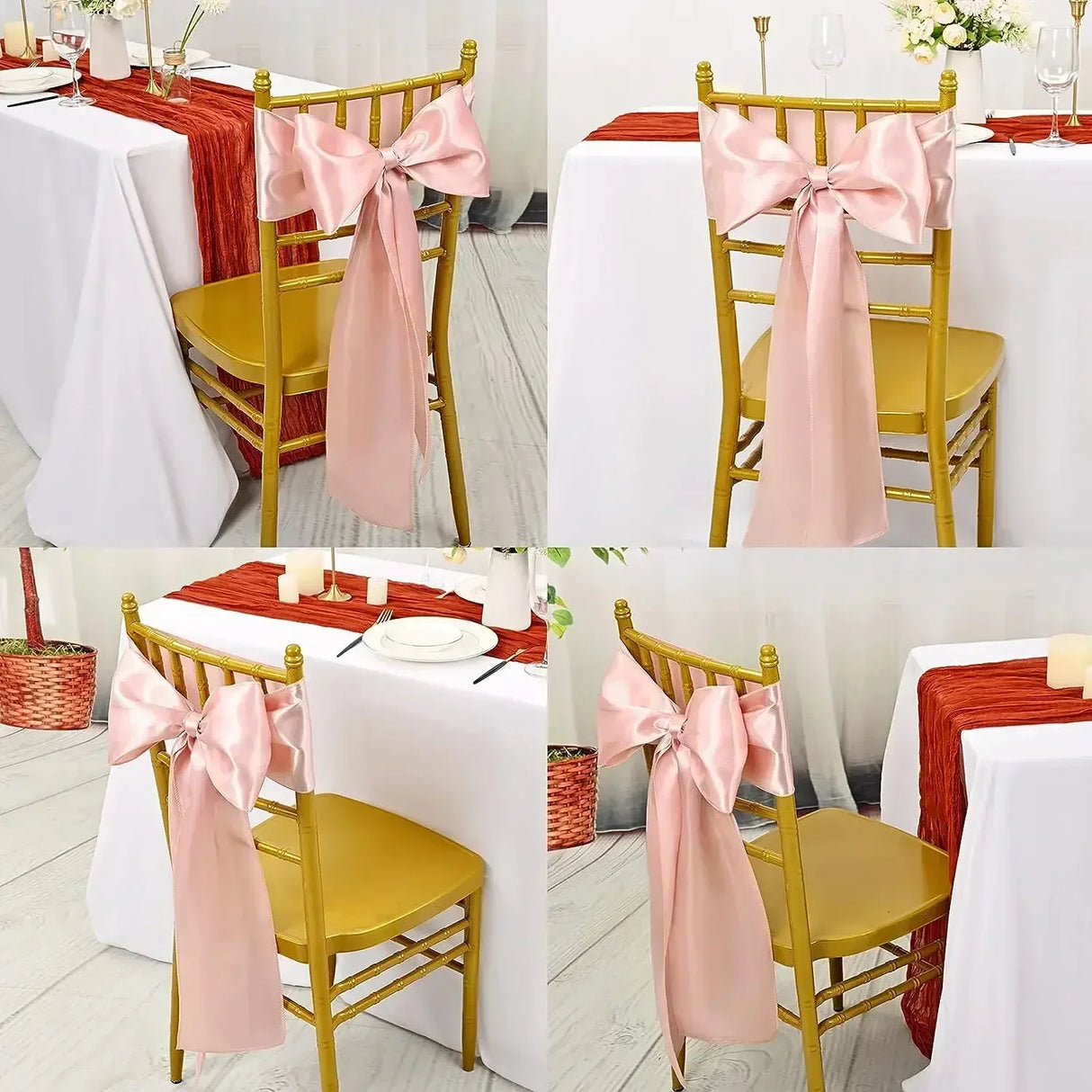 40PCS 17x275cm Rose Gold Satin Chair Sashes Bows