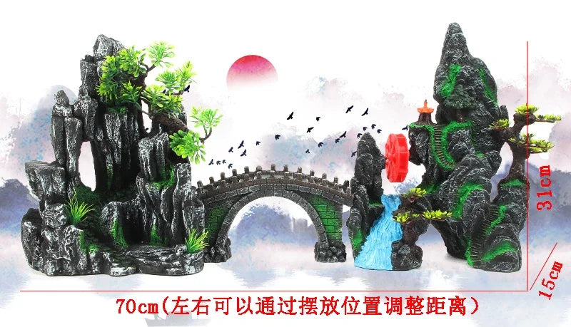 Large Resin Aquarium Fish Tank Mountain View Oranment