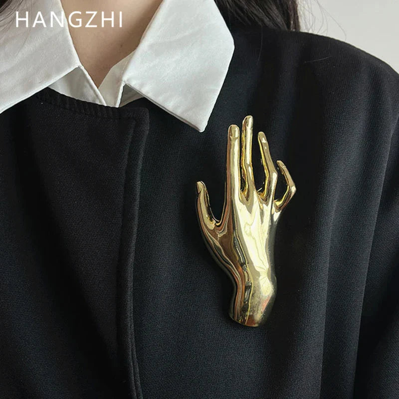 HangZhi Large Smooth Hand Palm Brooch Exaggerated Pin