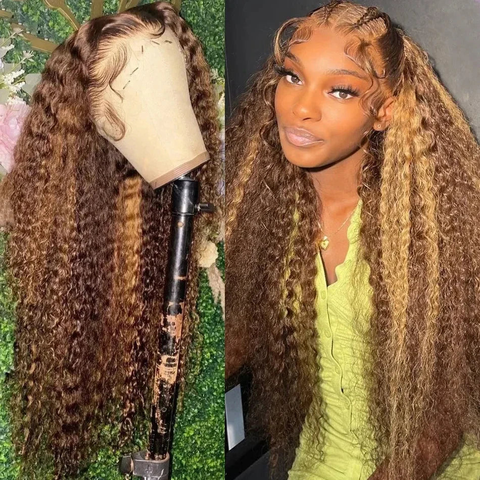 Water Wave 34inch Highlight Ombre Human Hair Wigs