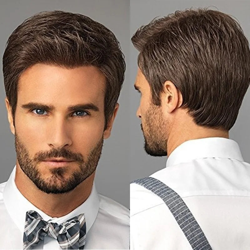 SuQ Men's Short Wig Synthetic Hair Smooth Natural