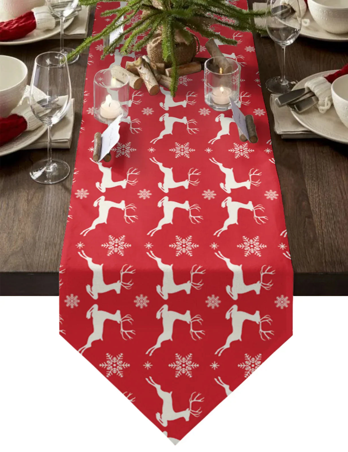 Christmas Snowflake Elk Linen Stain Resistant Table Runner