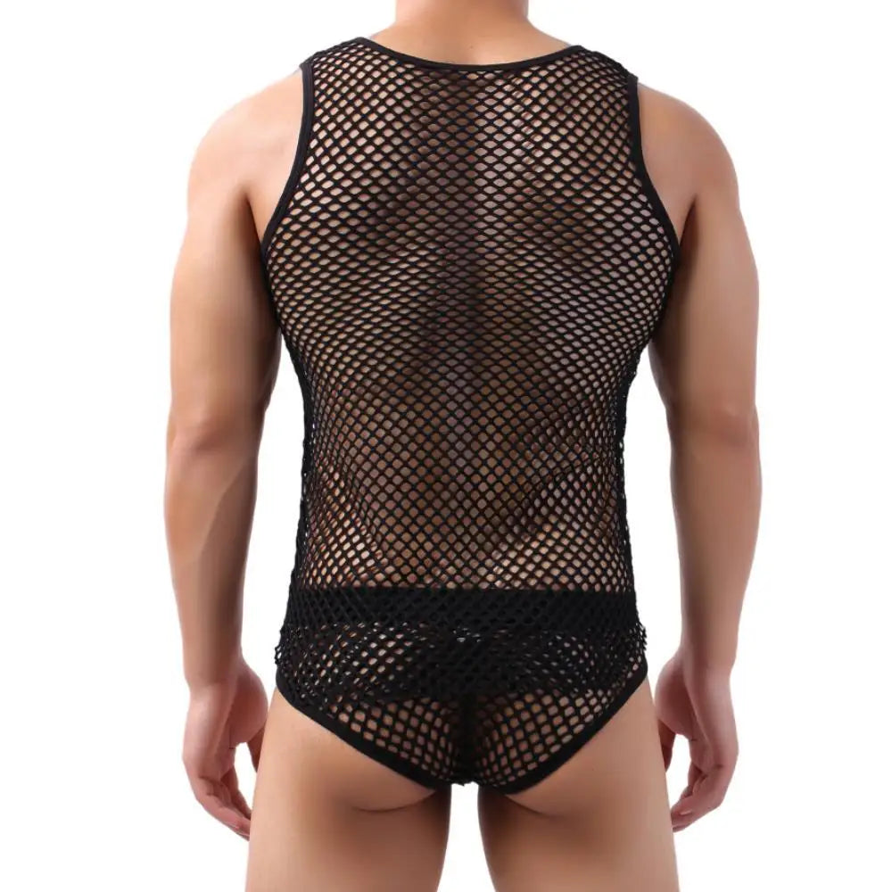 Mens Tank Tops Transparent Big Mesh Sleeveless Singlet