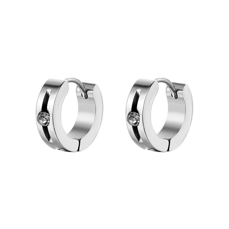 New Trendy Round Hoop Earrings Simple Zircon Stainless