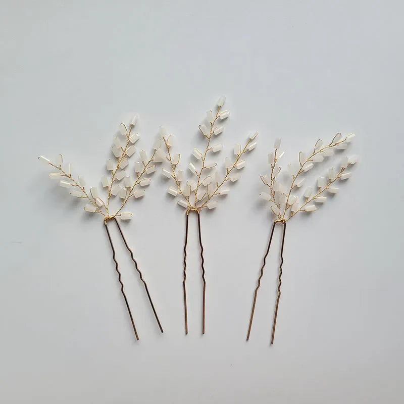 SLBRIDAL Handmade Rhinestones Crystal Pearls Bridal Hair Pin