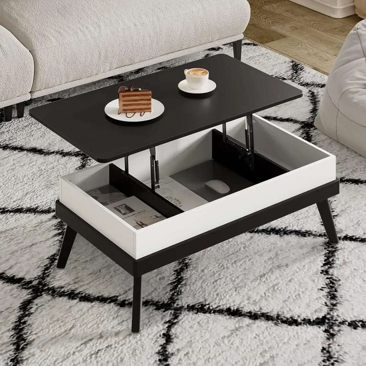 Easy-to-Assembly Center Table With Hidden Storage Compartment Modern