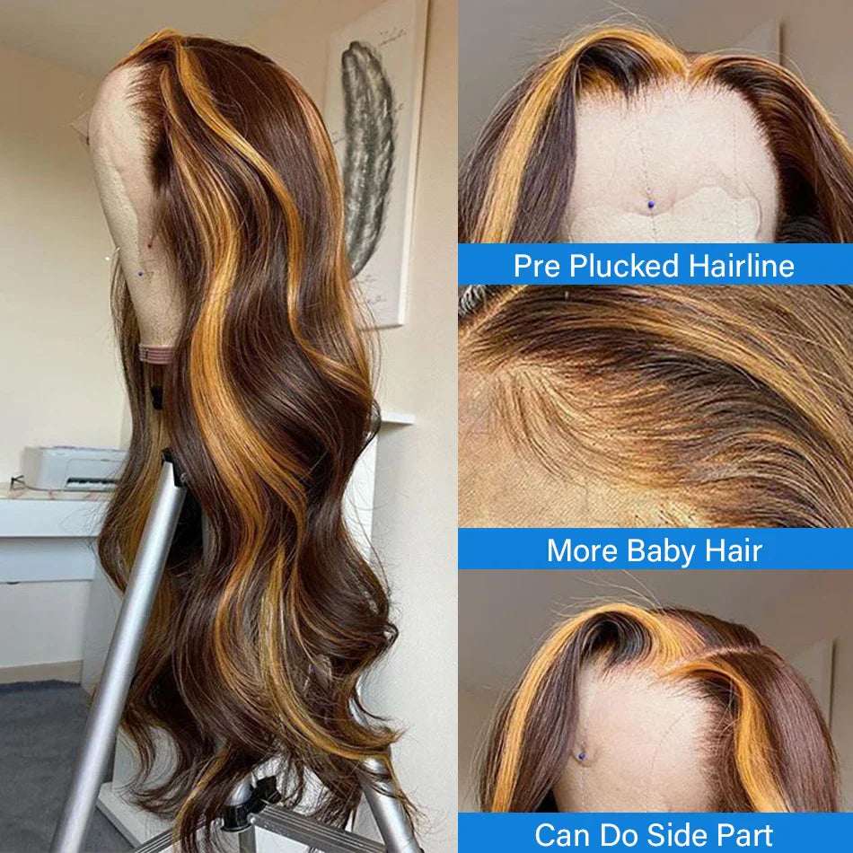 13x6 Hd Highlight Wig Human Hair Ombre Honey