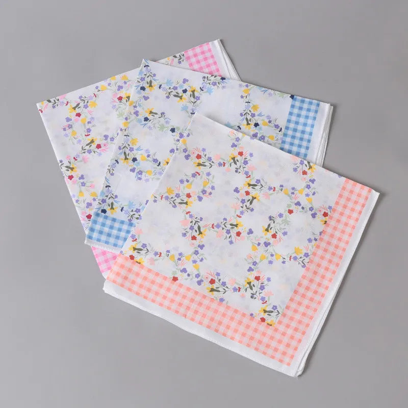 3Pcs 43x43cm Square Flower Printed Lady Women Handkerchiefs
