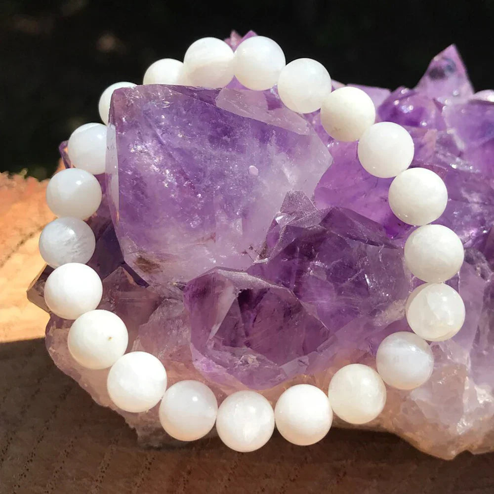 Ruberthen 8 MM White Moonstone Bracelet Chakra Healing