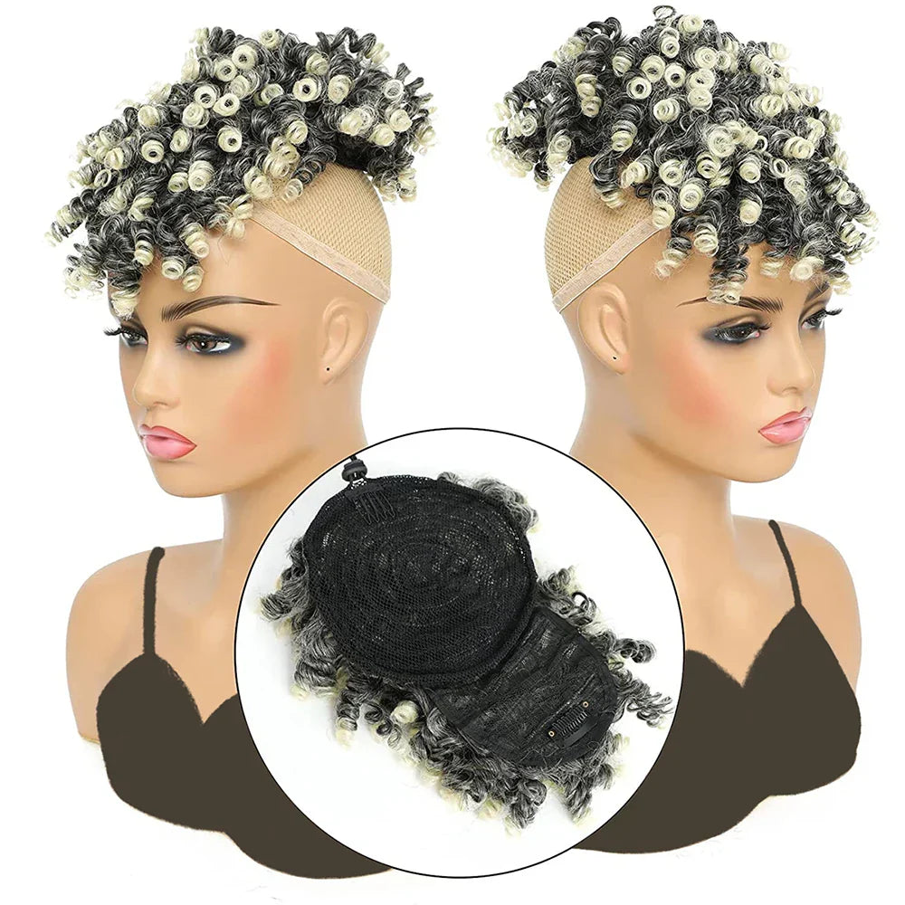 Afro Puff Drawstring Ponytail with Bangs Pineapple Updo