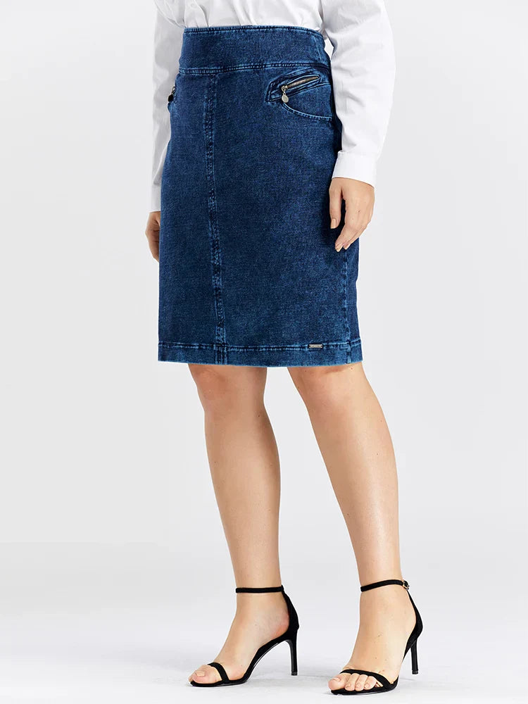 LIH HUA Womens Plus Size Denim Skirt Cotton
