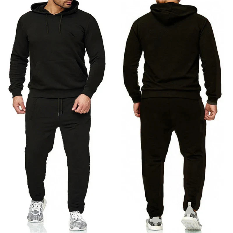 Classic Mens Solid Color Tracksuit Hooded Sweatshirts and