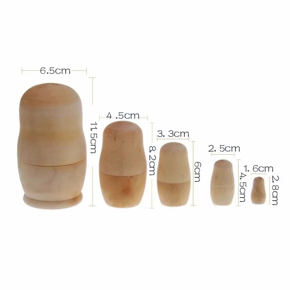 5Pcs Blank Wooden Embryos Russian Nesting Dolls Toy