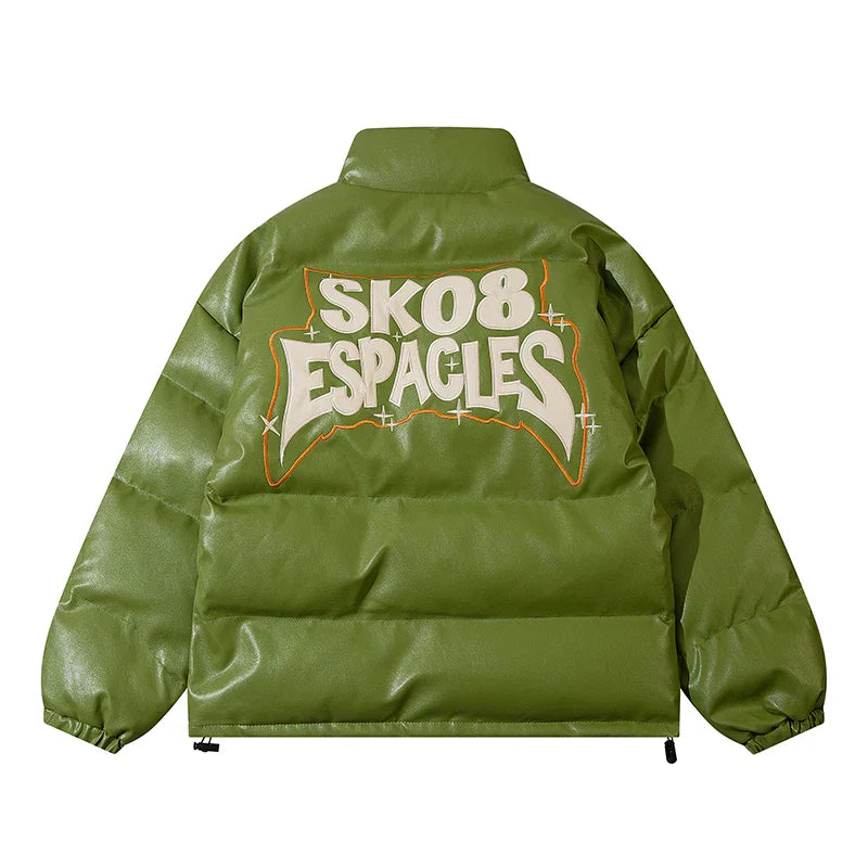 Hip Hop PU Leather Parkas Men High Street