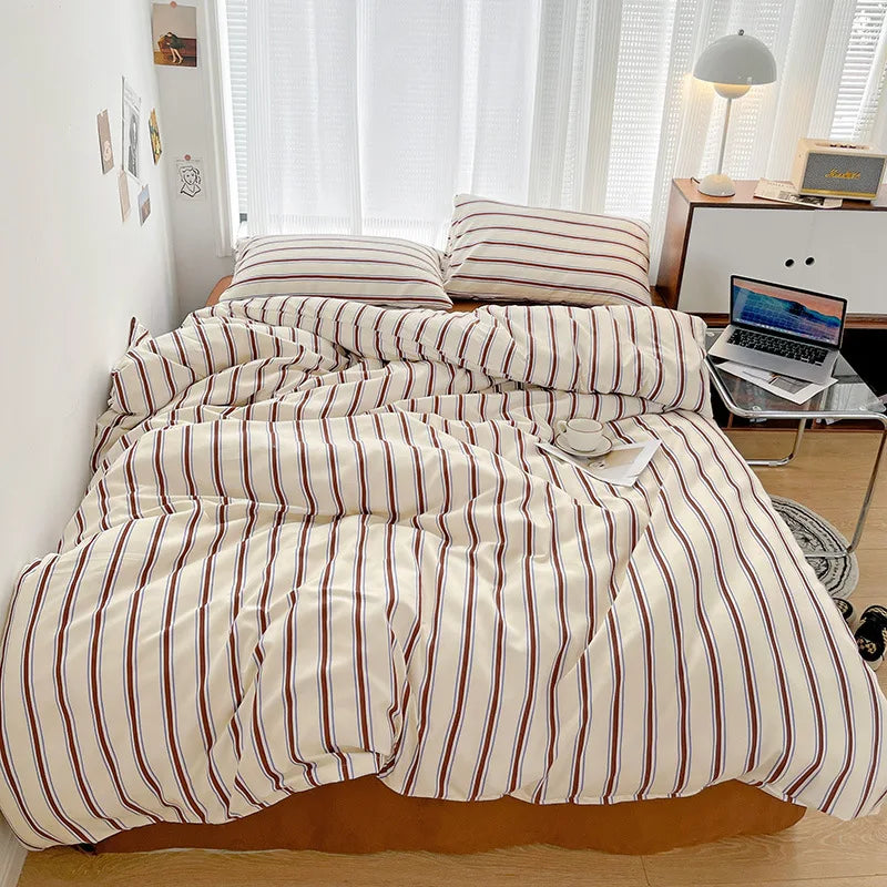 3PCS Bedding Set Nordic Colorful Striped Printing Duvet