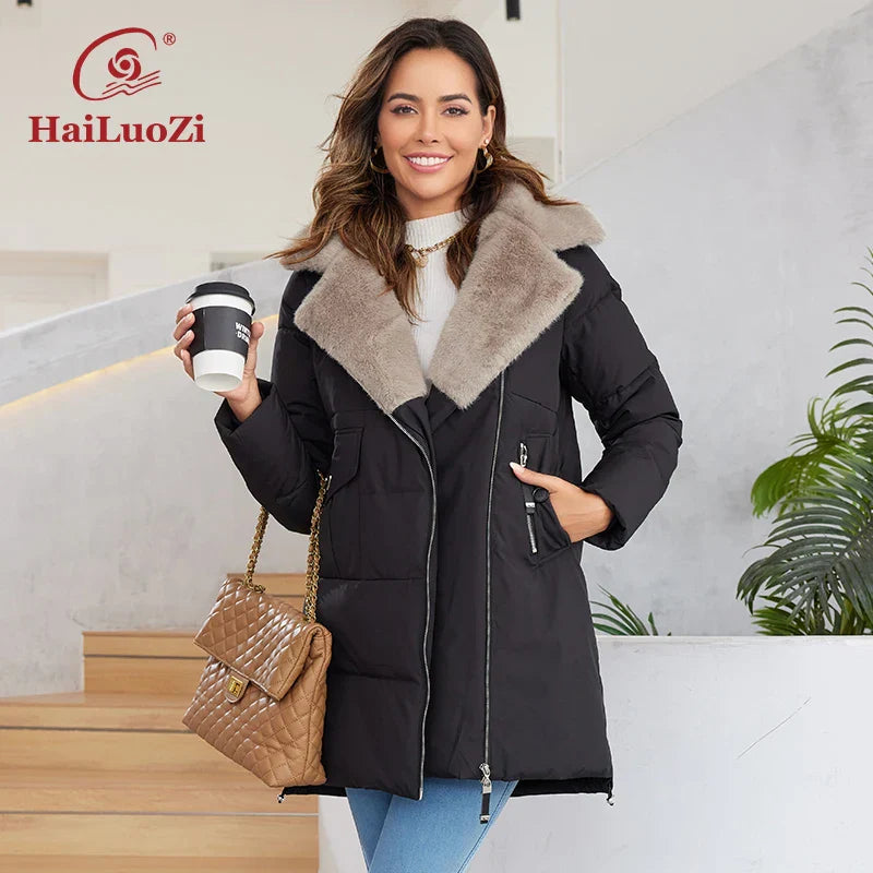 HaiLuoZi 2023 New Women's Jacket Short Warm Hooded