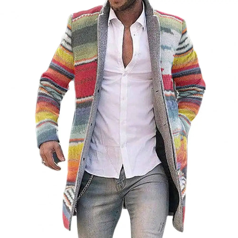 Durable Overcoat Men Skin-friendly Polyester Autumn Winter Rainbow