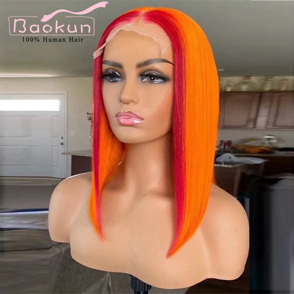 13x4 Colored Short Bob Wig Lace Front Human