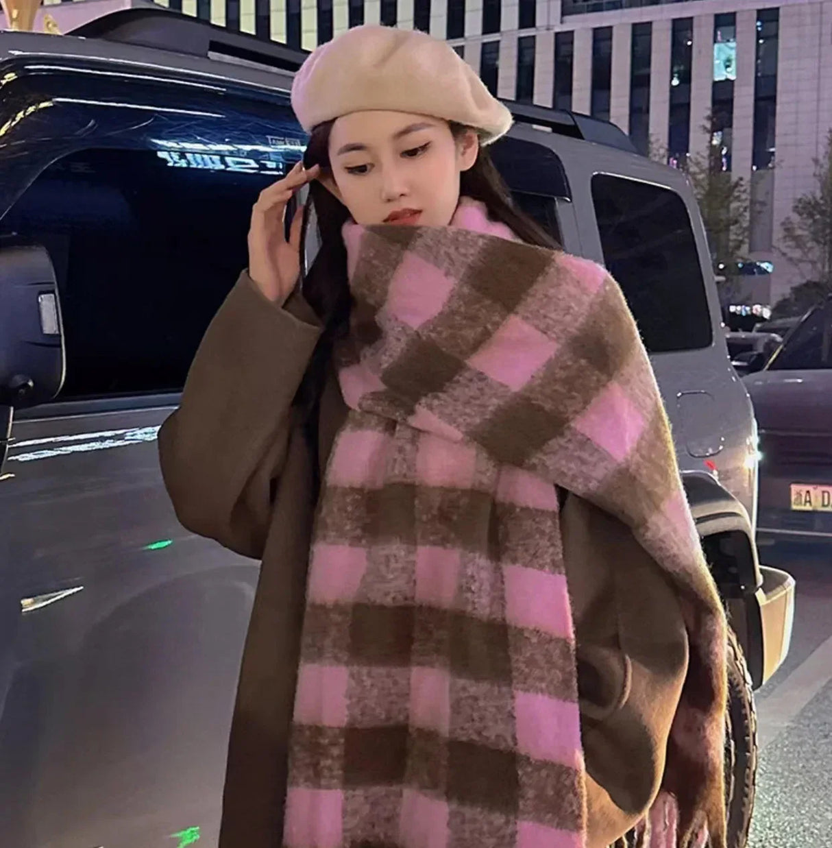 Luxury Plaid Scarf Winter Warm Cashmere Women Long