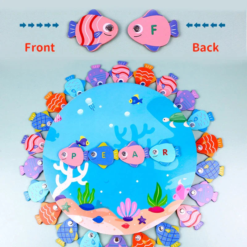 Montessori Wooden Fishing Children Toy Alphabet Numeric Cognition