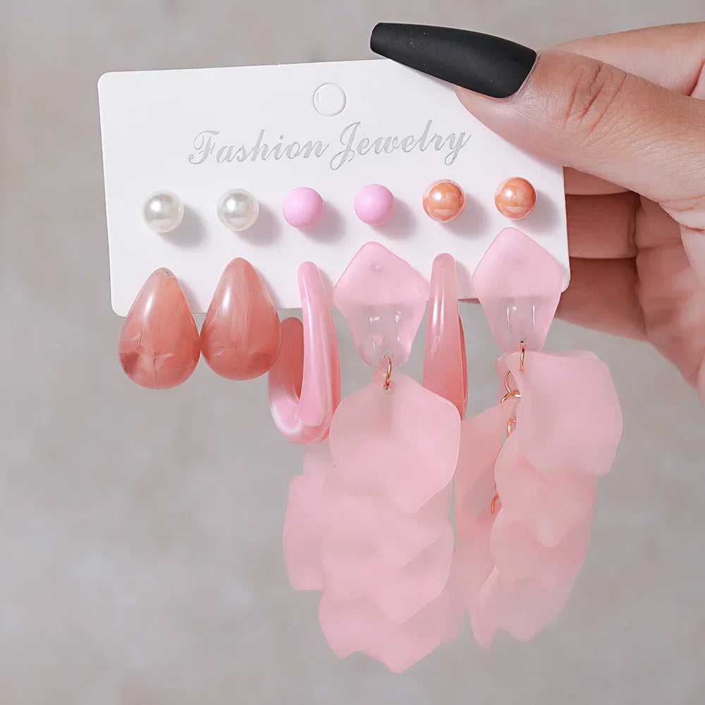 Simple Acrylic C-shaped Cut Earrings 5 Pairs Set