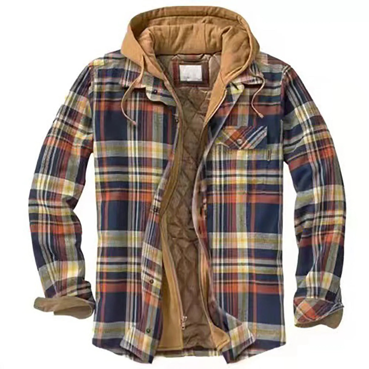 Men's Quilted Lined Button Down Plaid Shirt Add