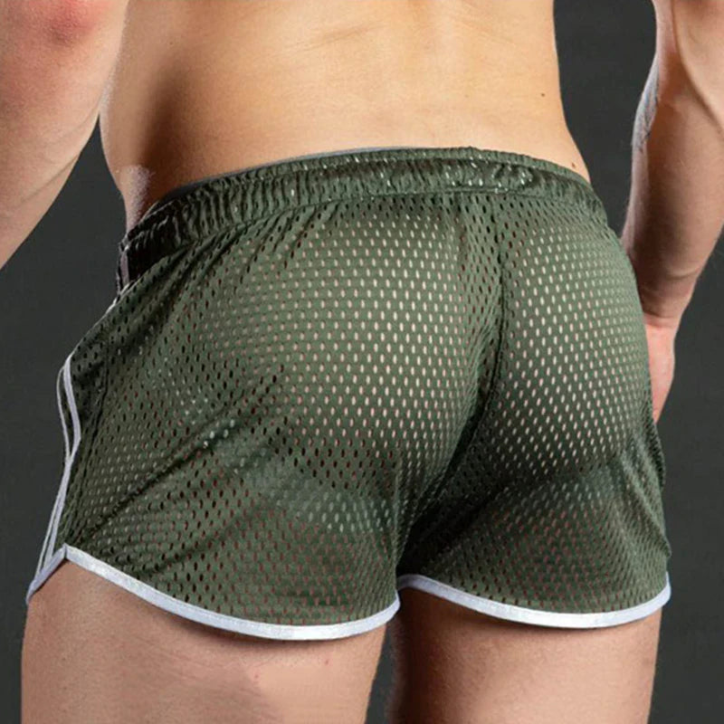 Men Casual Shorts Mesh Sexy Breathable Boxer Shorts