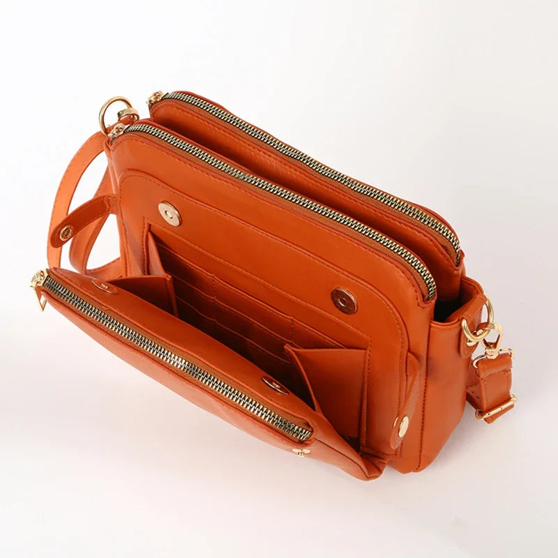 Crossbody Leather Shoulder Bags And Clutches Women's Three-Layer
