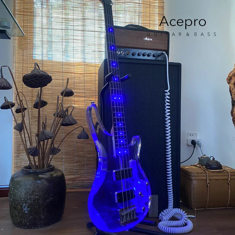 4 String Blue LED Lights Electric Bass Guitar,