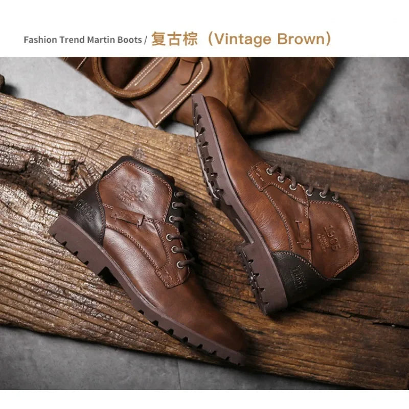 Leather Men Ankle Boots Plus Size High Top