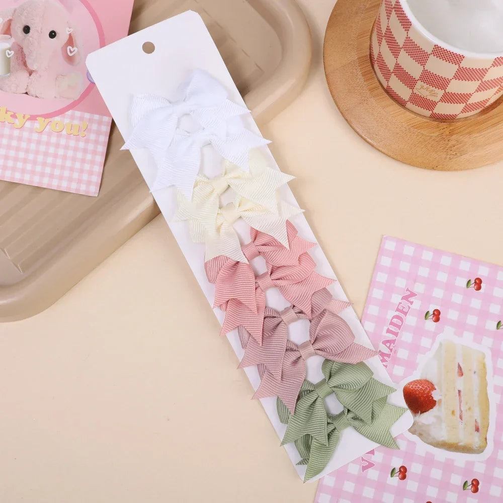 10Pcs/lot Kids Solid Color Ribbon Baby Bows Hair