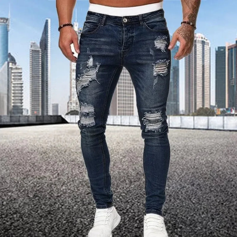 2024 New Ripped Skinny Jeans Men Vintage Wash