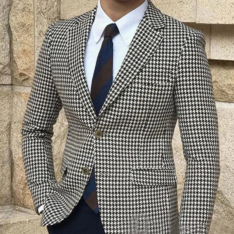 Houndstooth Plaid Blazer for Men One Piece Suit