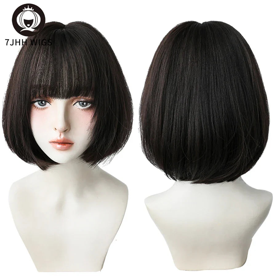 7JHH WIGS Black Short Bob Wig for Girl